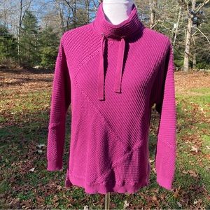 NEON BUDDHA SWEATER COWL TURTLENECK TIES FUCHSIA PINK PURPLE BARBIECORE RIB Sz S